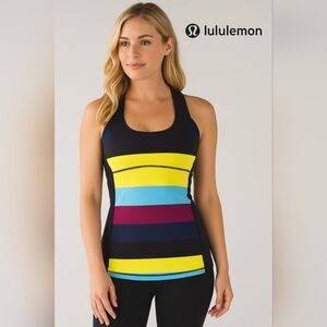 Lululemon Athletica Racerback Yellow and Blue Tank Top Gym Yoga Wear Size 4